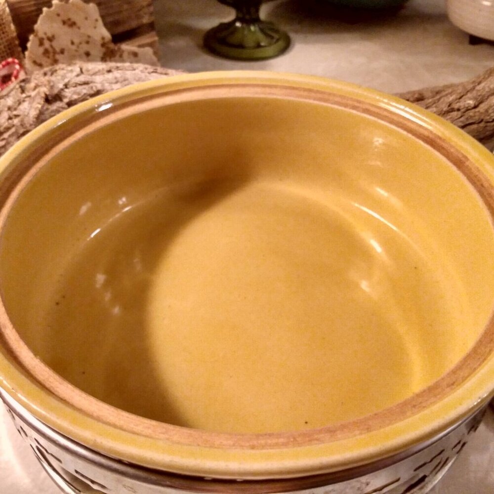 Vintage Stoneware Casserole Dish with Metal Carrier - Picture 3 of 6